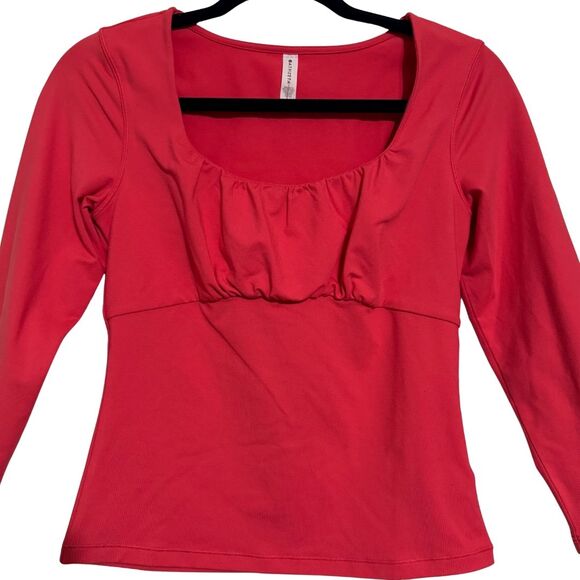 ATHLETA Shanti Scoop Neck 3/4 Sleeve Peasant Top Knit Stretch Pink Red Small - Picture 5 of 10
